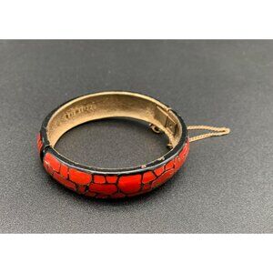 VTG Eisenberg Red Mosaic Hinged Bangle Bracelet 60s Jewelry Collectible